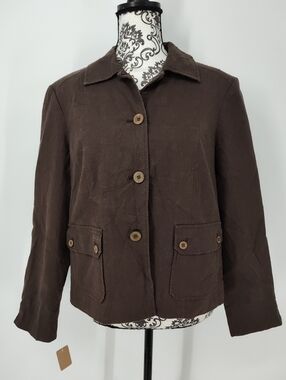 RQT Linen Blend Women's Brown Utility Button-Front Jacket Size 12